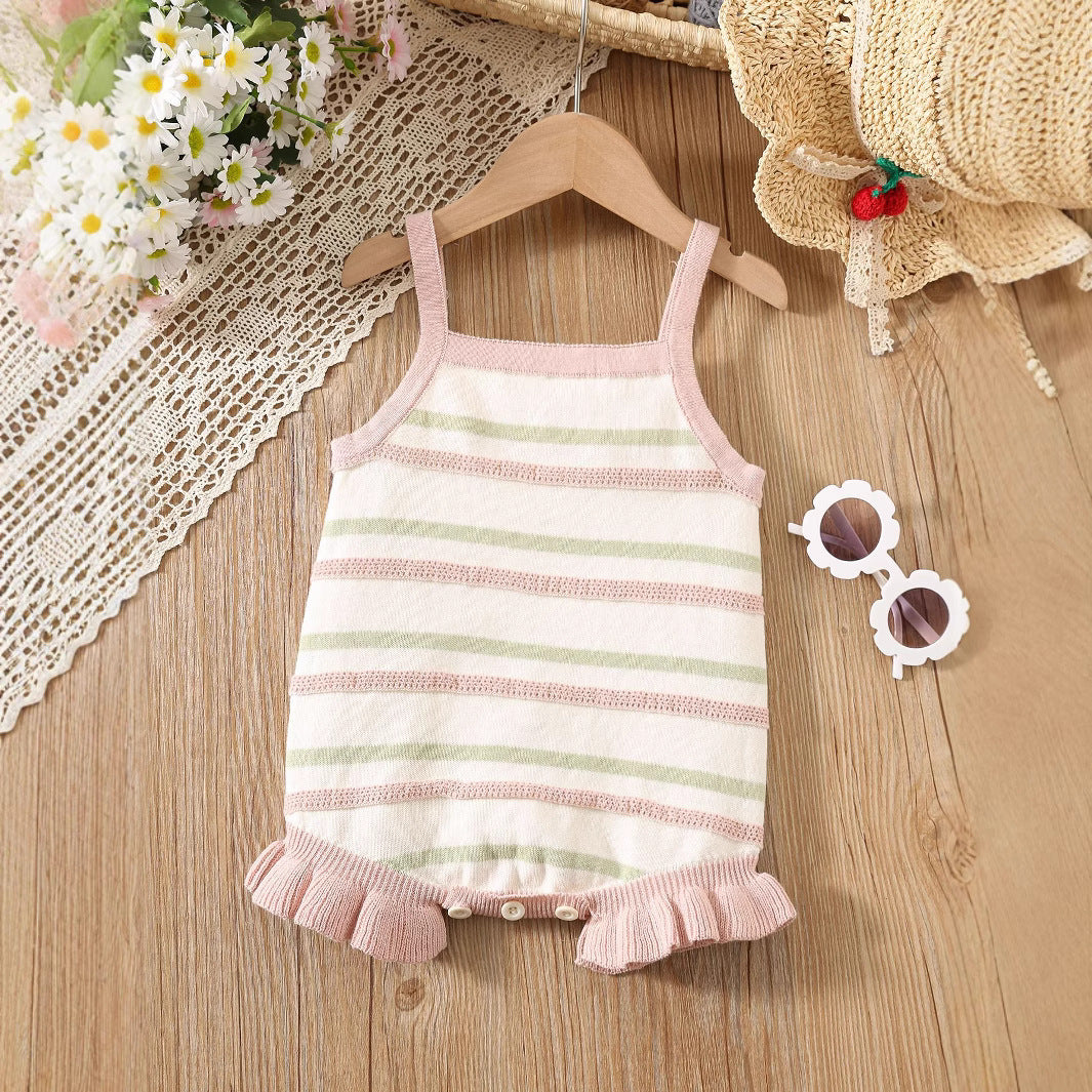 Monos de verano para niñas con tirantes, sin mangas y estampado de rayas finas