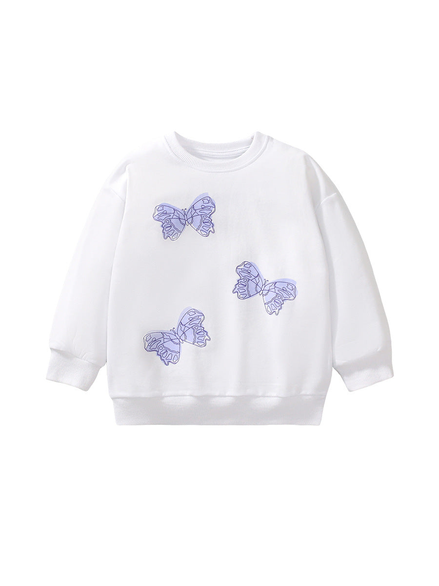 Sudadera de manga larga con estampado de mariposas moradas y blancas para bebés y niñas de otoño