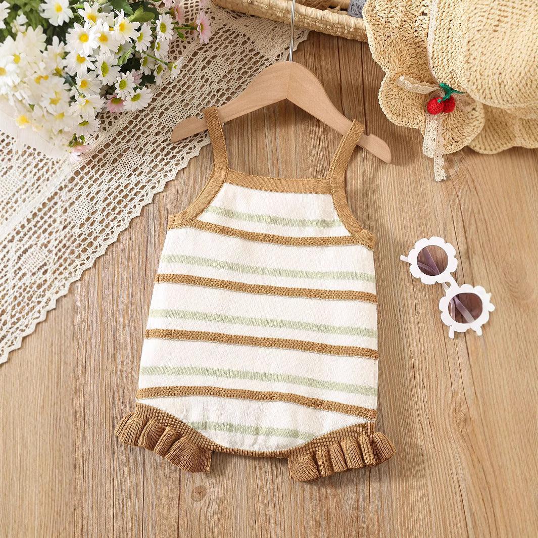 Monos de verano para niñas con tirantes, sin mangas y estampado de rayas finas