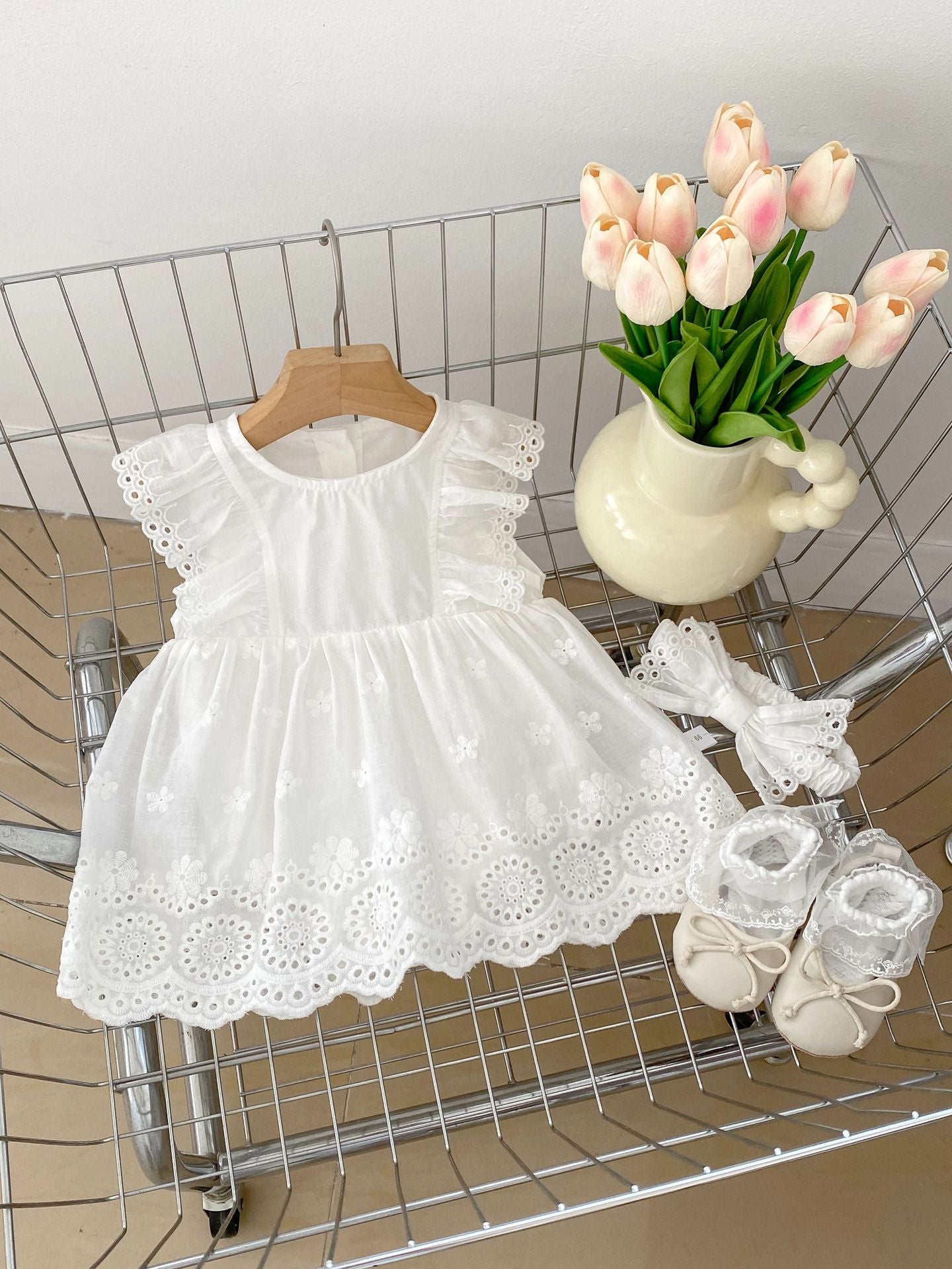 Vestido de verano para niñas con mangas cortas, nuevo diseño, bordado floral