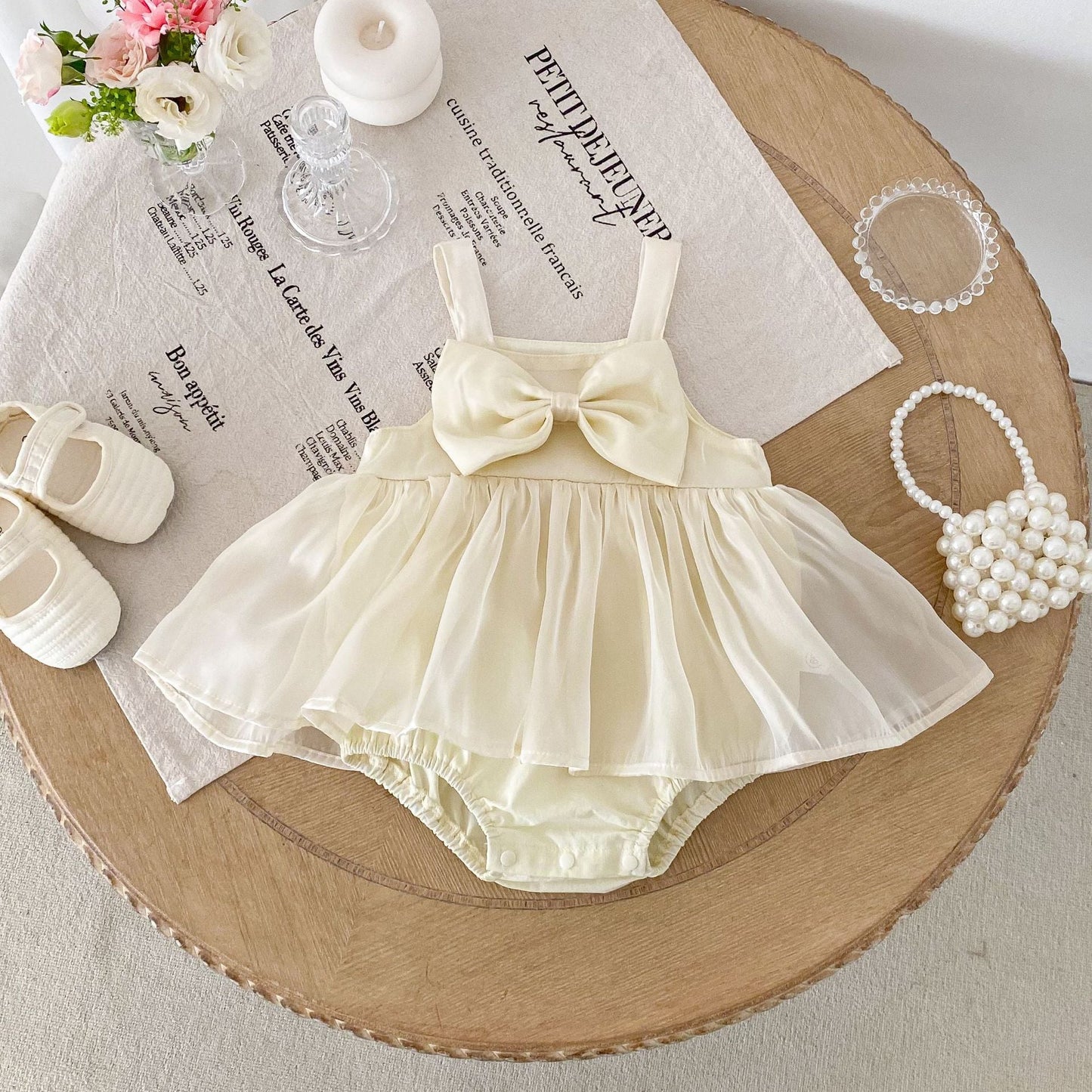Mono de verano para niñas pequeñas, bonito, sin mangas, con lazo de mariposa decorado y tirantes