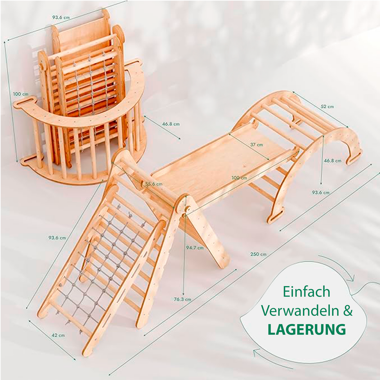 Conjunto de estructura de escalada Montessori 4 en 1: Triángulo de escalada con tobogán, arco de escalada con cojín, para niños de 1 a 7 años, color beige