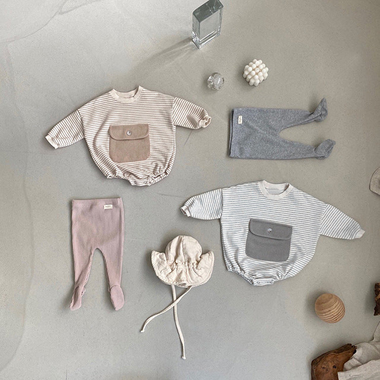 Body para bebé niña recién nacida con diseño de rayas y bolsillos grandes