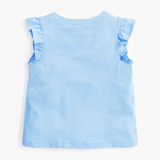 Camiseta sin mangas con volantes y estampado de conejo de cuello redondo para niña
