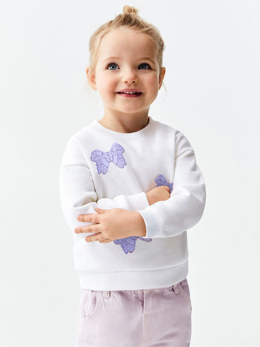 Sudadera de manga larga con estampado de mariposas moradas y blancas para bebés y niñas de otoño