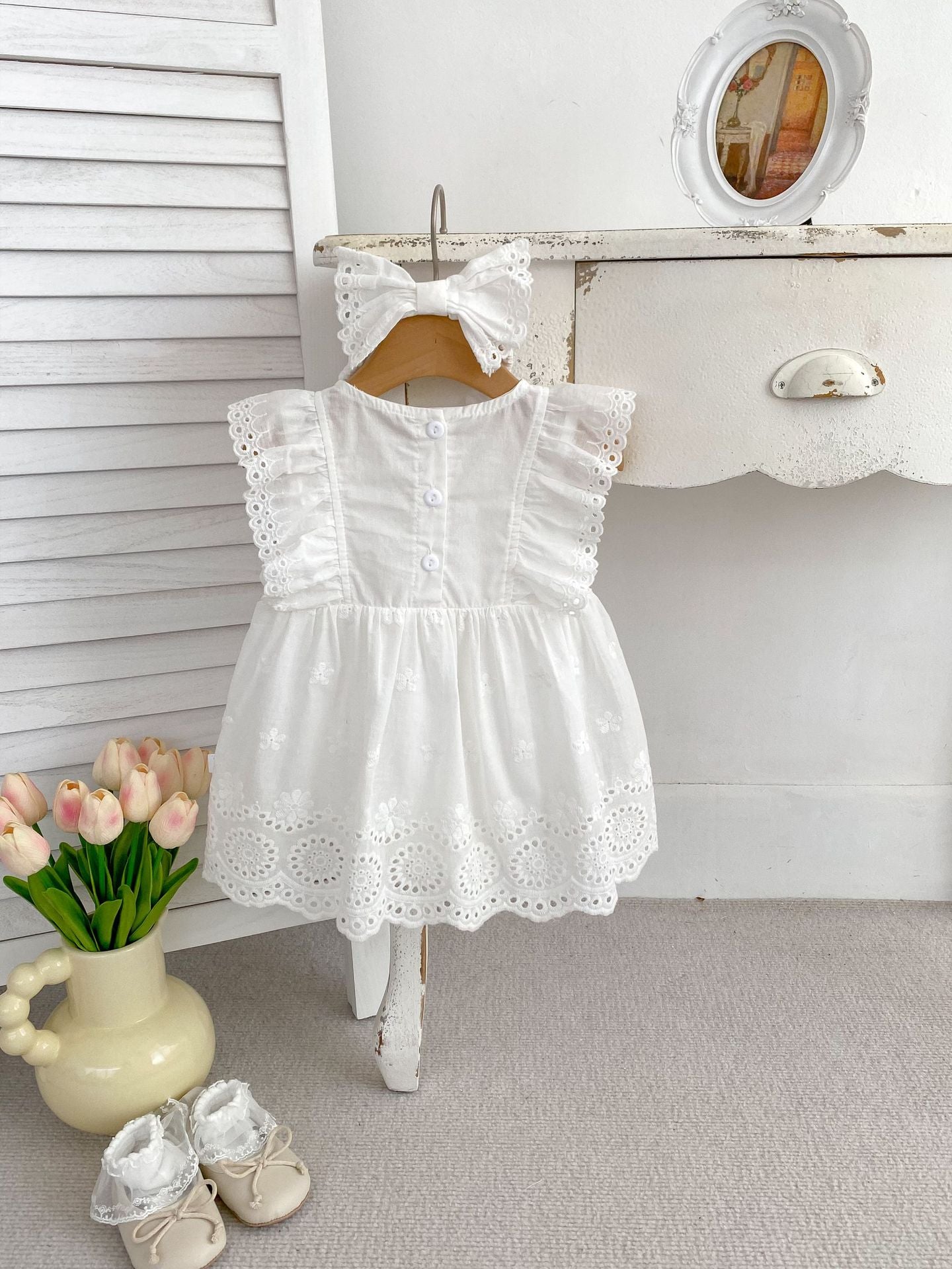 Vestido de verano para niñas con mangas cortas, nuevo diseño, bordado floral
