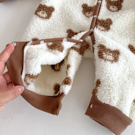 Peleles de forro polar cálidos con diseño de osito de peluche bonito para bebé recién llegado en invierno