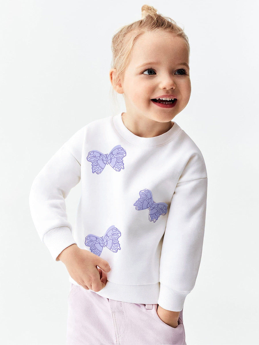 Sudadera de manga larga con estampado de mariposas moradas y blancas para bebés y niñas de otoño