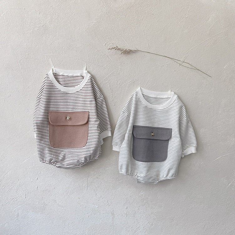 Body para bebé niña recién nacida con diseño de rayas y bolsillos grandes