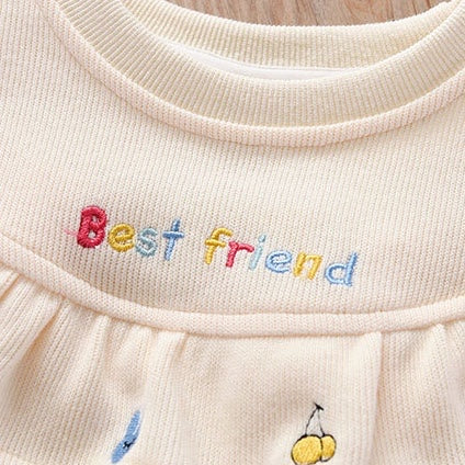 Sudadera con capucha para niña con bordado de frutas, diseño gráfico con volantes, de tela de pana