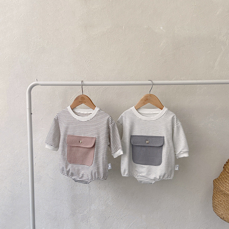 Body para bebé niña recién nacida con diseño de rayas y bolsillos grandes