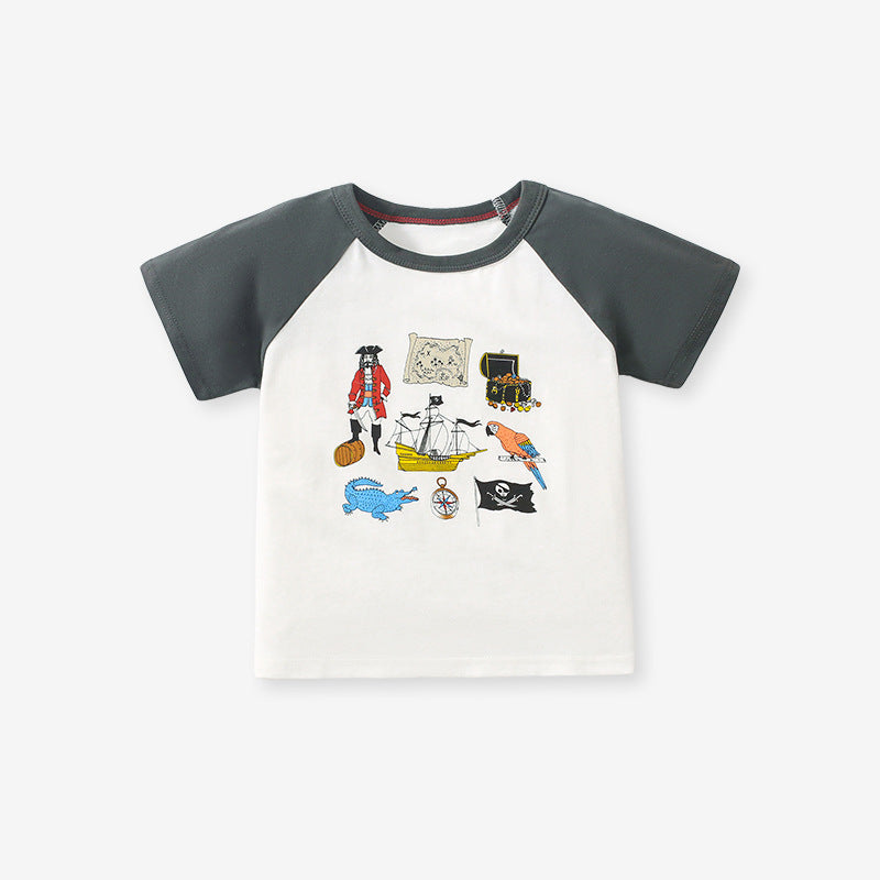 Camiseta unisex infantil con estampado de dibujos animados en estilo europeo y americano para verano