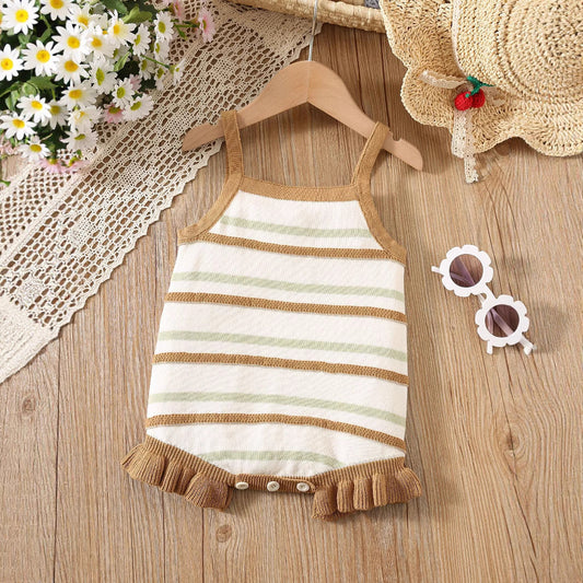 Monos de verano para niñas con tirantes, sin mangas y estampado de rayas finas