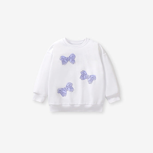 Sudadera de manga larga con estampado de mariposas moradas y blancas para bebés y niñas de otoño