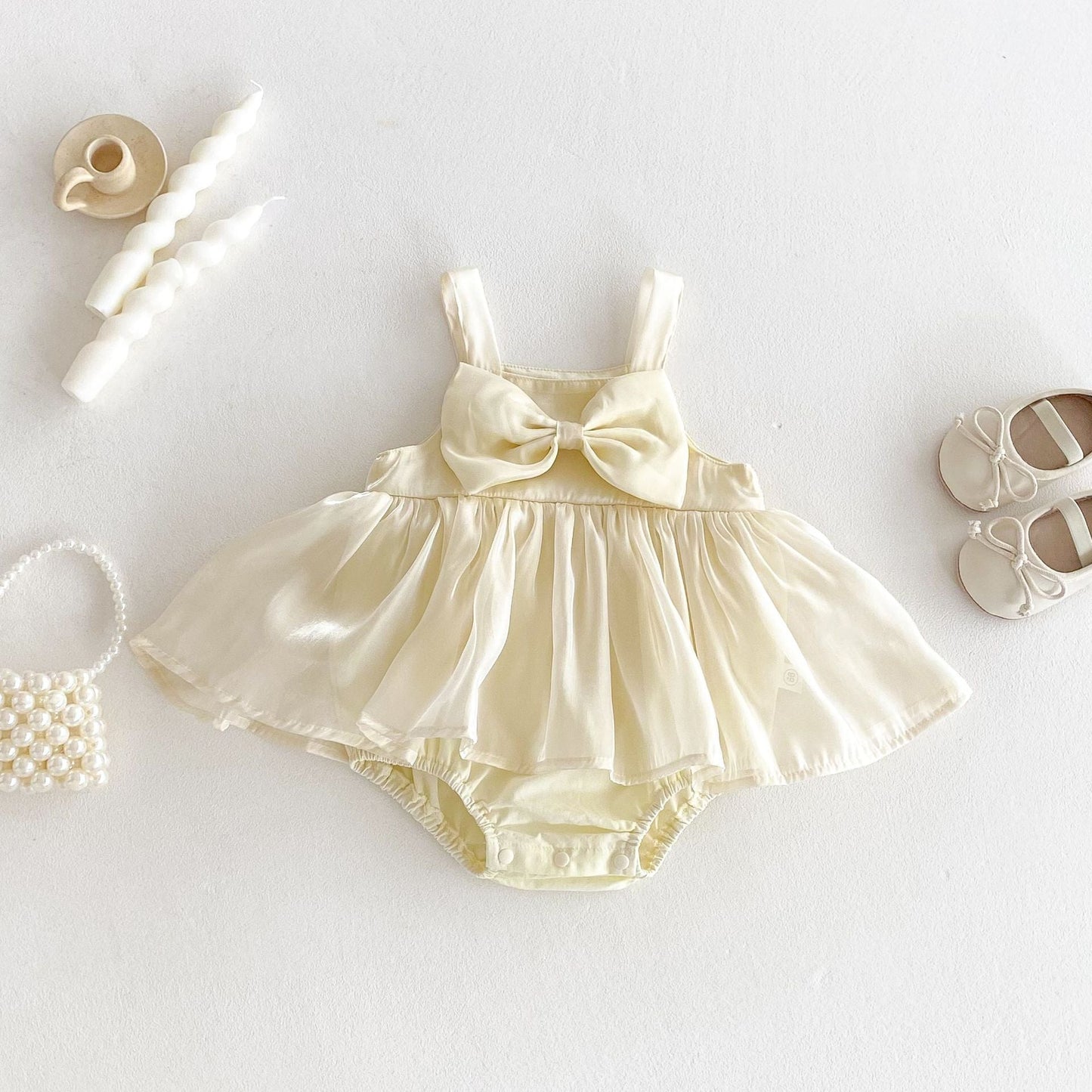 Mono de verano para niñas pequeñas, bonito, sin mangas, con lazo de mariposa decorado y tirantes