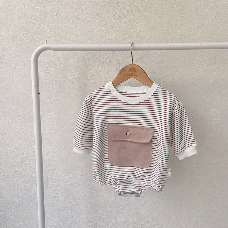 Body para bebé niña recién nacida con diseño de rayas y bolsillos grandes