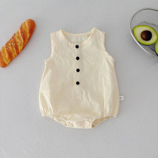 Monos finos de verano para bebé, unisex, sencillos, lisos, sin mangas y con abertura frontal.