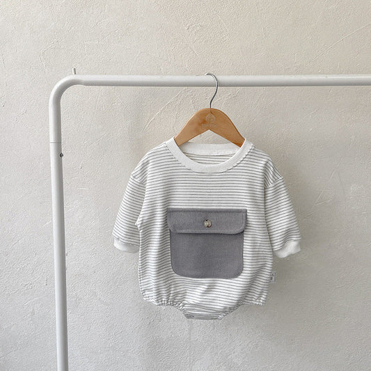 Body para bebé niña recién nacida con diseño de rayas y bolsillos grandes